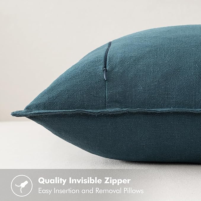 MIULEE Decorative Linen Euro Sham Pillow Covers 26x26 Blue ​Boho Farmhouse​ - Image 3