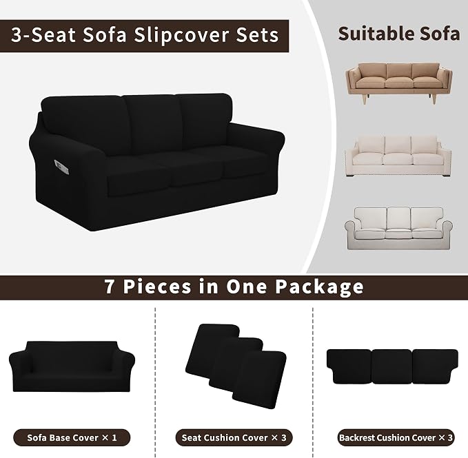 Easy-Going 7 Pieces Stretch Couch Cover Washable Sofa Cover Set - Image 3