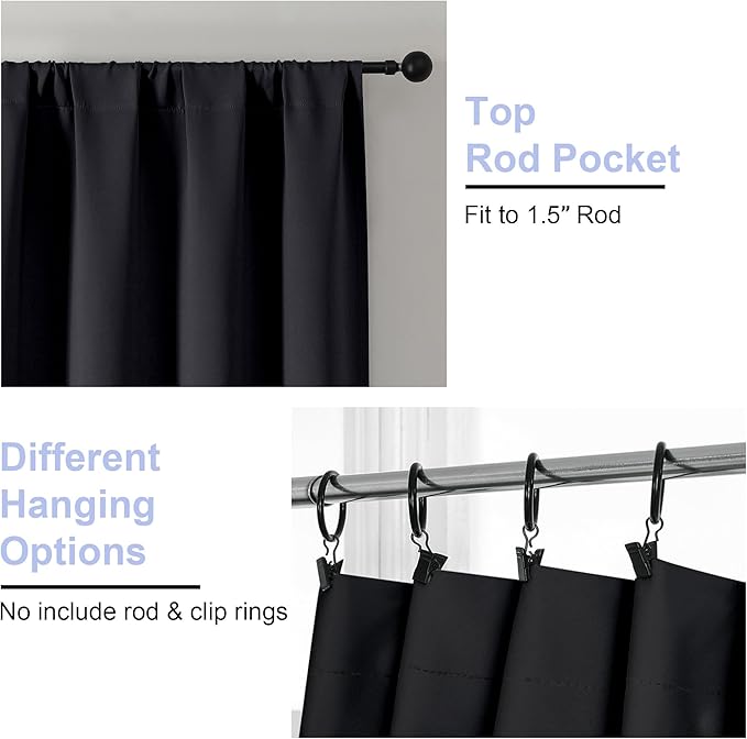 Simplebrand Ava Black Short 24 Inches Blackout Curtain 2 Panels Set, Half - Image 4