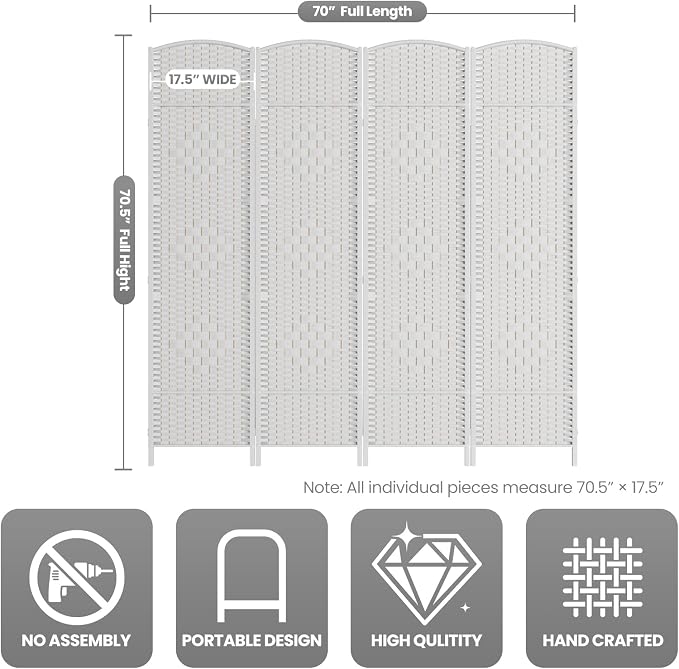 4 Panel Room Divider, 6Ft Folding Privacy Screen, Tall - Image 3