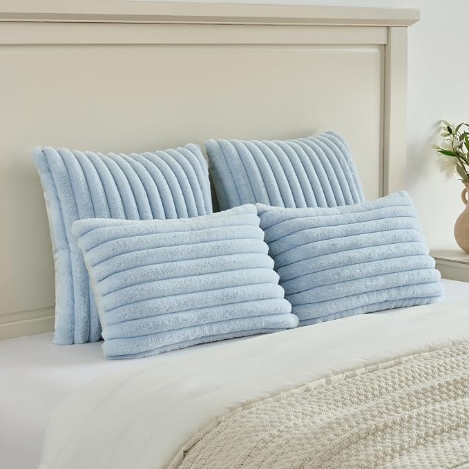 FUTEI Light Blue Decorative Throw Pillow Covers Set of 2, 22x22 Inch Soft - Image 5