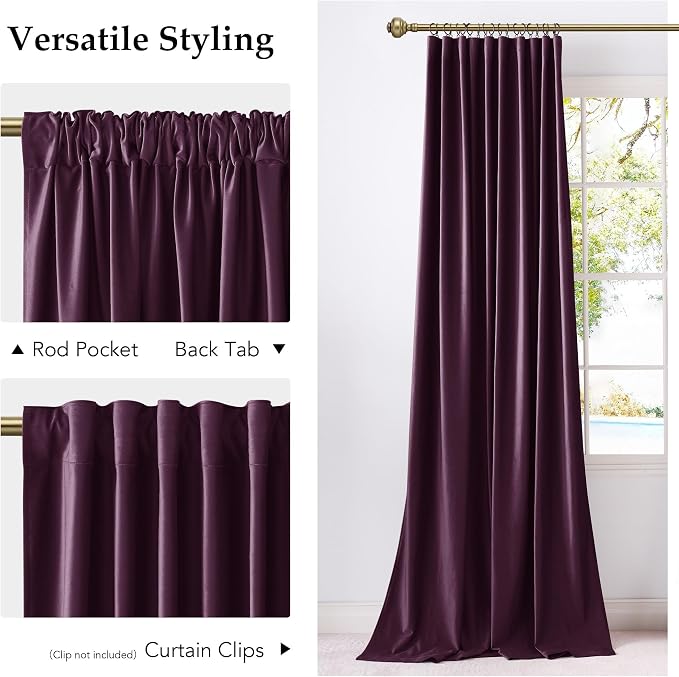 NICETOWN Dark Purple Velvet Blackout Curtains 96 inch Long - Image 4