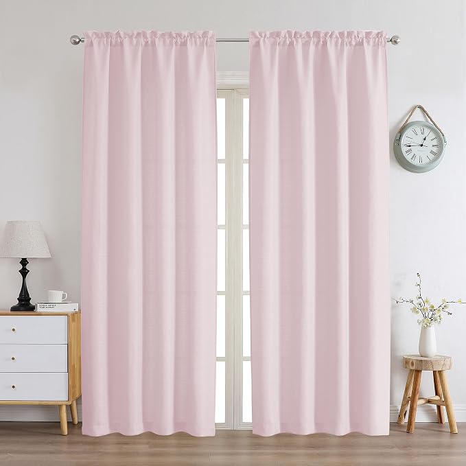Chyhomenyc Blush Pink Curtains 72 Inch Length 2 Panels Set, Faux Linen Textured - Image 2