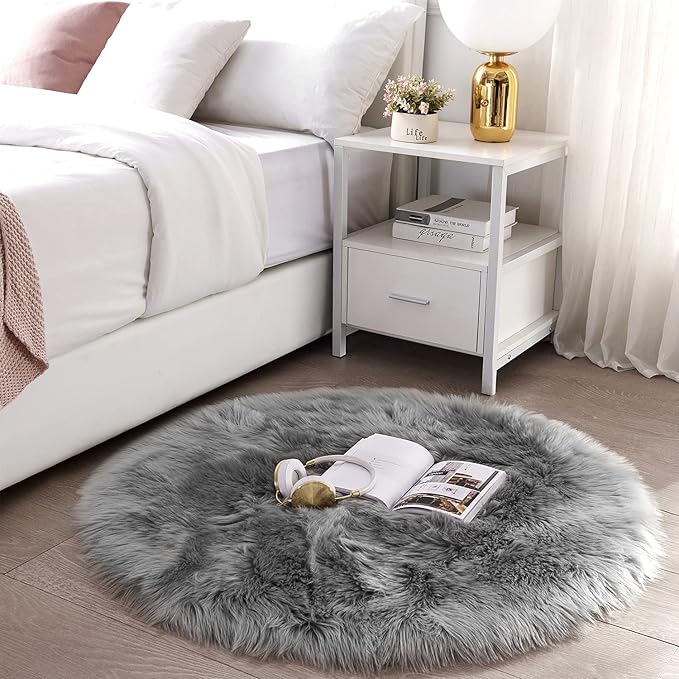 SERISSA Soft Round Faux Sheepskin Fur Rug - Image 2