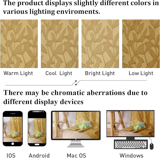 Lecloud Leia Dark Gold Sheer Kitchen Curtains 36 Inch Length, Breathable Clip - Image 5