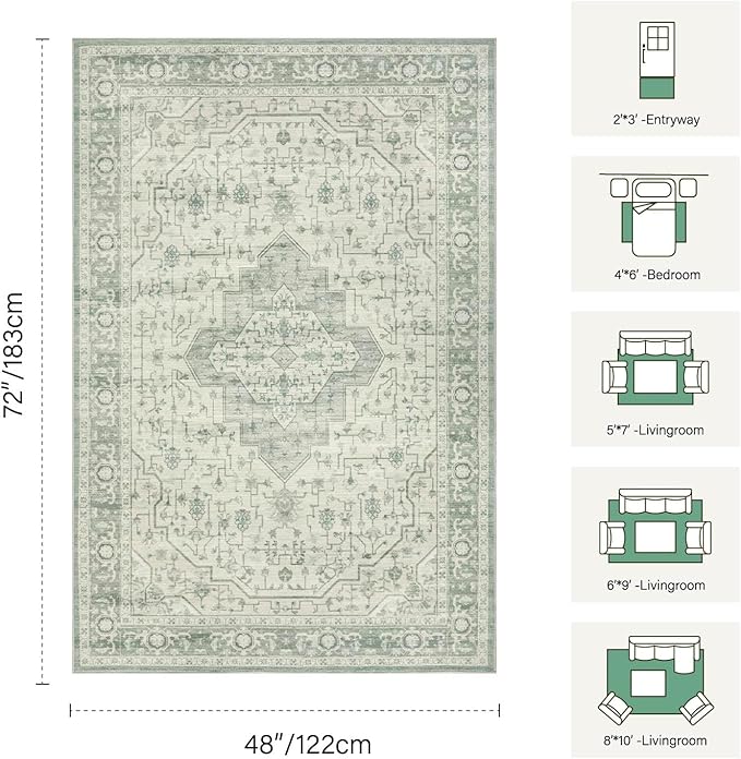 Rugxara Washable Area Rug for Living Room, Vintage Boho Rugs for Office - Image 2