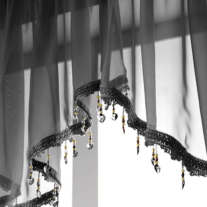 Beaded Sheer Valance Curtains for Living Room, Rod Pocket Farmhouse Window - Image 5