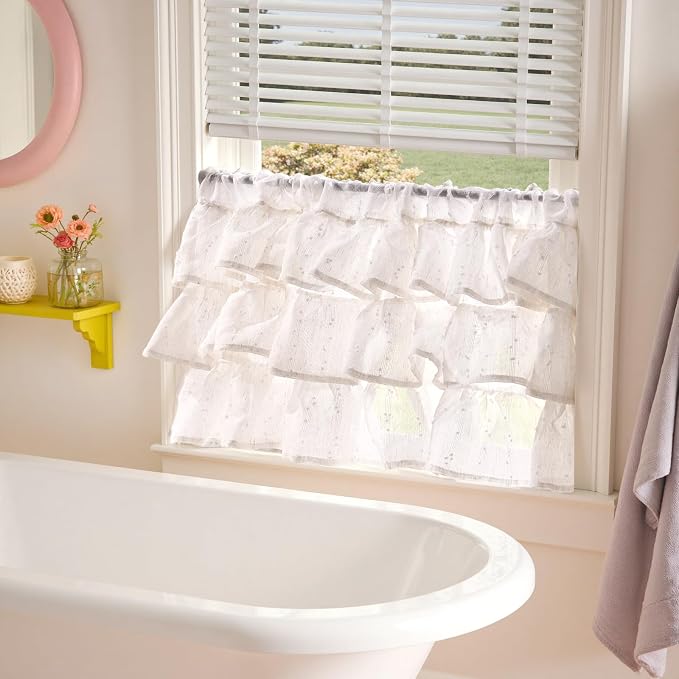 jinchan Ruffled Valance for Windows 18 Inch Mini Pom-Pom Voile Valance Curtains - Image 4