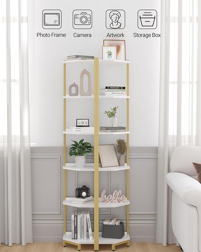 Hzuaneri Corner Shelf Stand, Corner Bookshelf, Storage Standing Shelf Unit - Image 4
