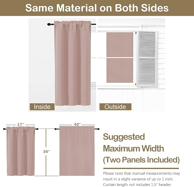 OVZME Blush Pink Curtains for Small Window Treatment, Light Blocking Short - Image 2