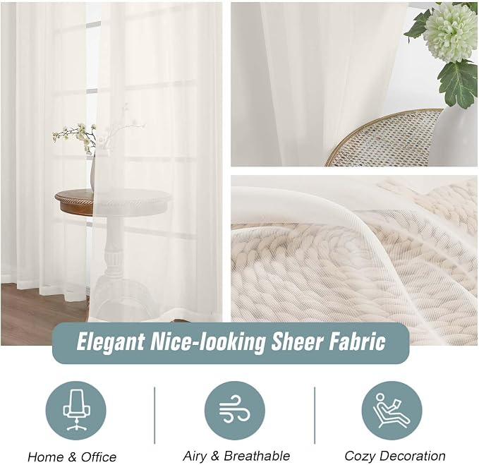 Ivory Window Sheer Curtains 54 inch Length, Soft Airy Light Filtering Sheer - Image 4