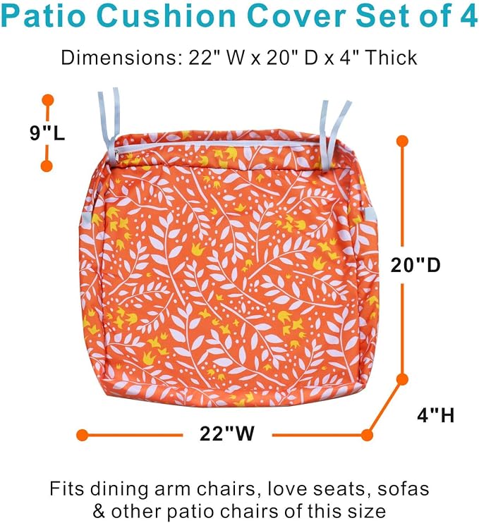 NettyPro Outdoor Seat Cushion Covers Set 4, Water Repellent Patio Chair Seat - Image 5