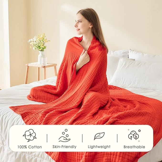 EMME Cotton Muslin King Blanket Bed Layering Breathable Gauze Blanket Soft - Image 3