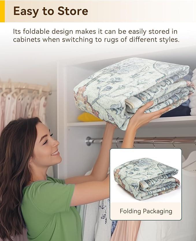 RELEANY Area Rugs 10'x14' Washable Non-Slip, Floral Vintage Distress Print - Image 7