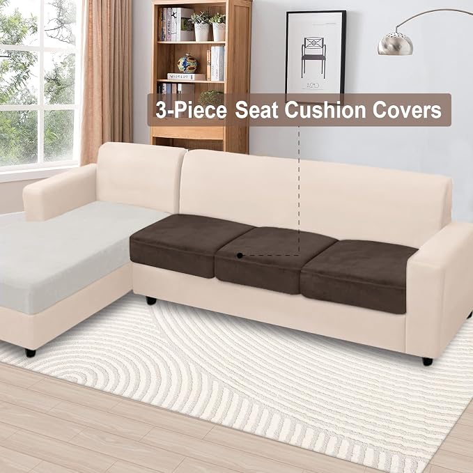 NAISI Couch Cushion Covers 3 Pieces Velvet Stretch Sofa Seat Covers or Backrest - Image 2