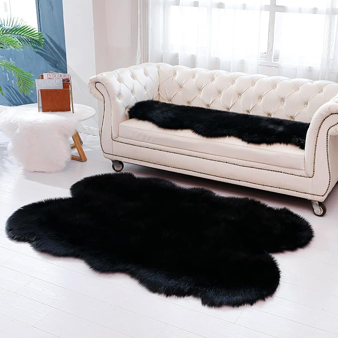 Fluffy Faux Fur Rug Black Sheepskin Area Rug, 4x6 Ft Ultra Soft Shaggy Plush Rug - Image 6