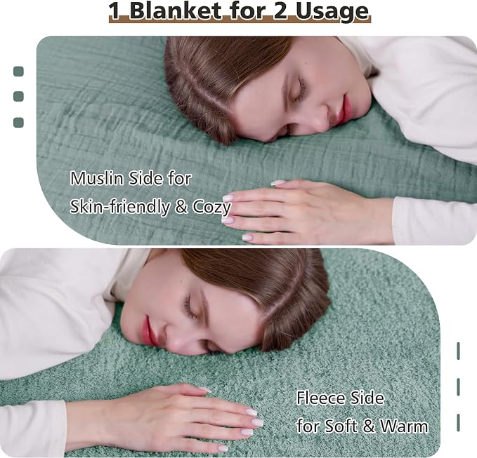 EMME Muslin and Fleece Throw Blanket Reversible - Image 2