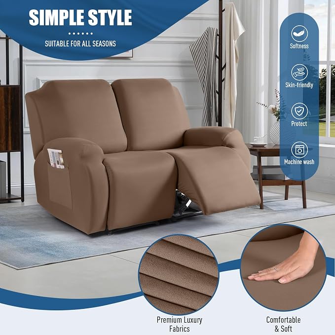 TAOCOCO Recliner Loveseat Slipcover, 2 Pieces Polyester Fabric Stretch Sofa - Image 2