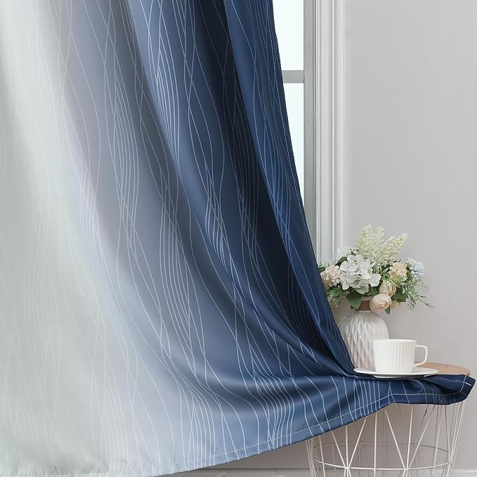Estelar Textiler Sage Green and Navy Blue Ombre Blackout Curtains 45 Inch Length - Image 6
