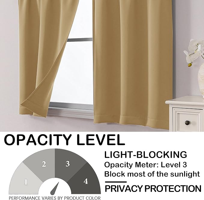 OVZME Gold Blackout Curtains for Small Window Treatment, Light Blocking Short - Image 6