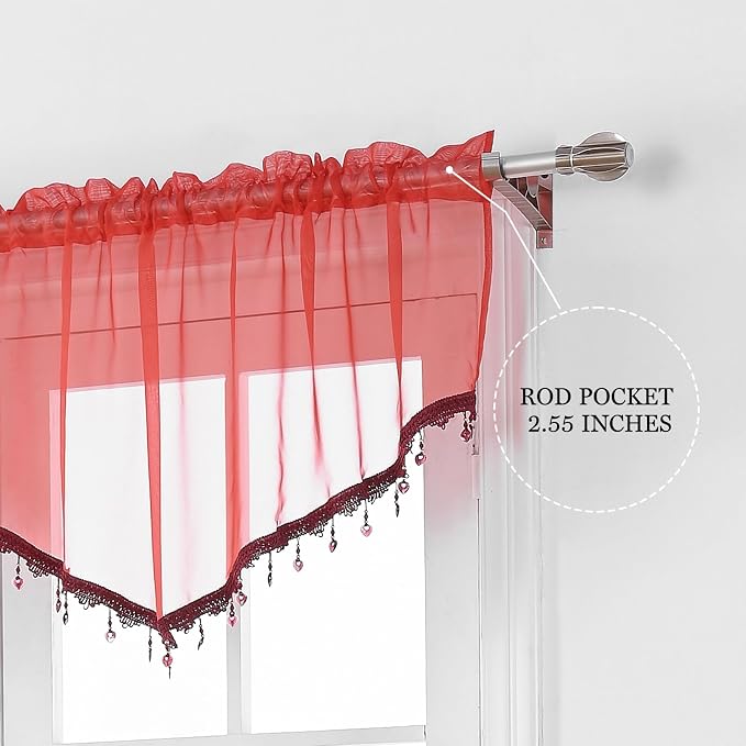 Beaded Sheer Valance Curtains for Living Room, Rod Pocket Farmhouse Window - Image 4