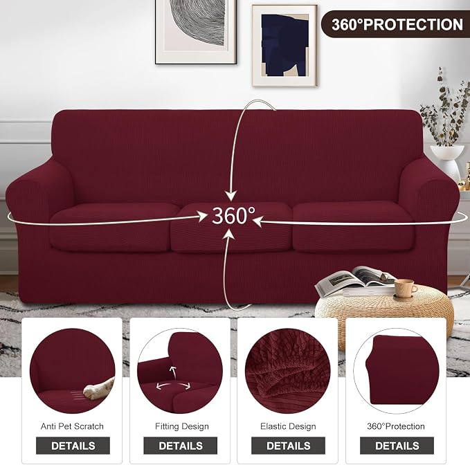 U-NICE HOME 4 Pieces Stretch Couch Cover Sofa Cover Washable Sofa Slipcover - Image 4