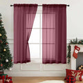 Burgundy Sheer Curtains 63 Inch Length 2 Panels, Voile Sheer Curtain by Home