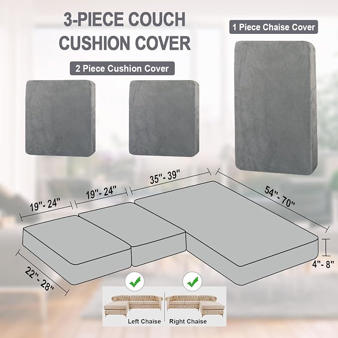 NAISI Sectional Couch Cover 3 Pieces Velvet Separate Couch Cushion Covers L - Image 6