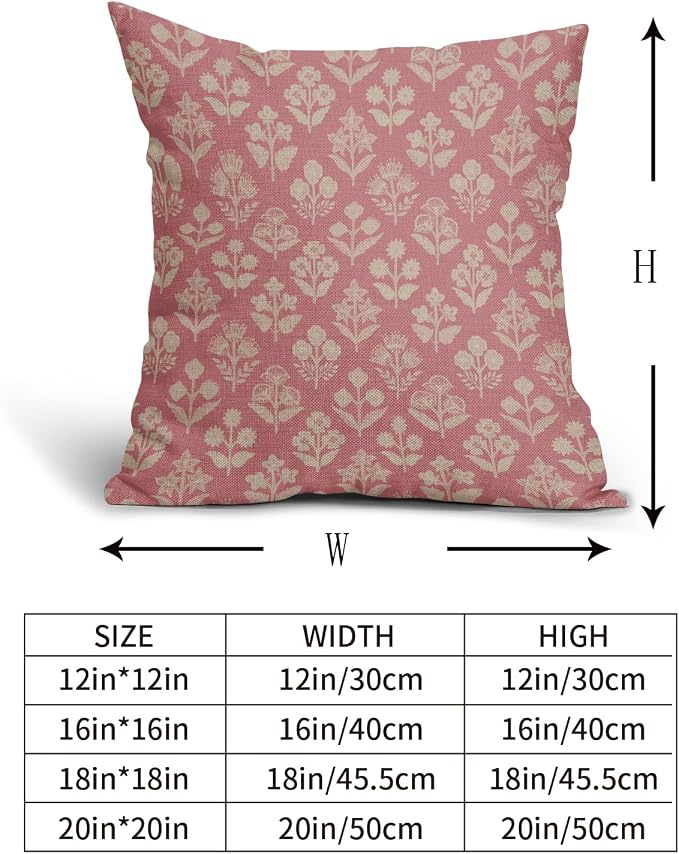 Pink Floral Block Print Pillow Covers 16x16 Inch Set of 2, Vintage Flower - Image 5