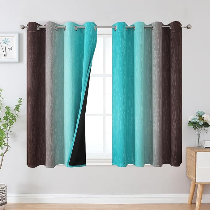 Estelar Textiler Teal and Brown Blackout Curtains 54 Inch Length, Light by ESTELARTEXTILER