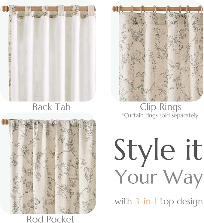 jinchan Floral Curtains Lined Linen Blend Curtain - Image 3