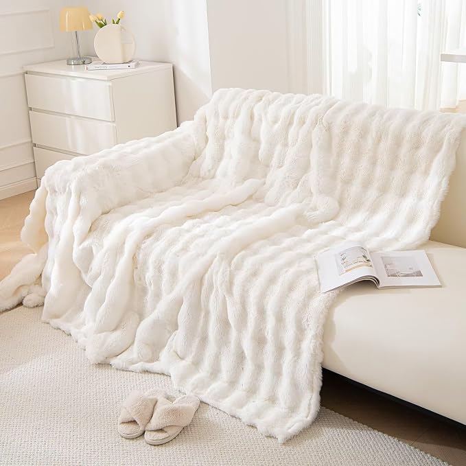 VClife Soft Plush Faux Fur Couch Cover, Warm Fuzzy White Sofa Covers - Image 7