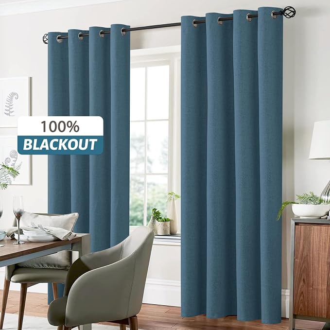 Yakamok Dusty Blue Linen Curtains 100% Blackout 90 Inches Long, Room Darkening - Image 7