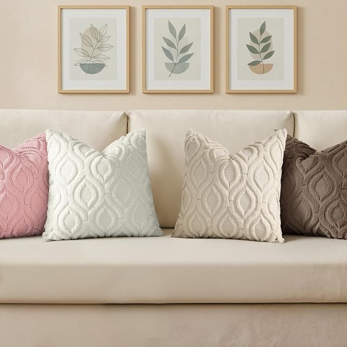 decorUhome Throw Pillow Covers 18x18 Inch Set of 2, Soft Plush Faux Wool Pink - Image 4