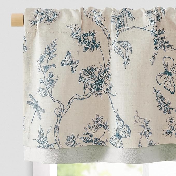 jinchan Floral Curtain Valance for Windows 16 Inch Linen Valance for Kitchen by JINCHAN