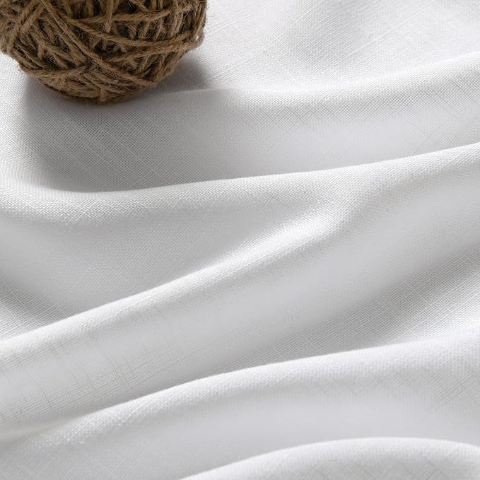 Nanspring White Short Linen Curtains 60 inches Long 2 Panels Set Back Tab Rod - Image 5