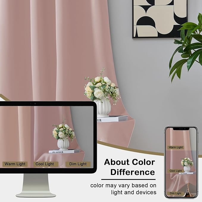 OVZME Blush Pink Blackout Curtains 2 Panels - Image 7