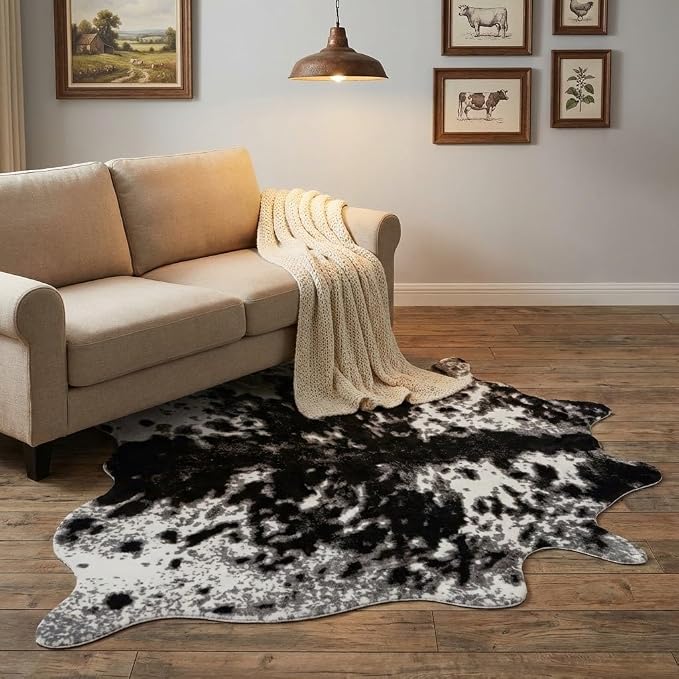 MustMat Faux Cowhide Rug Black and White Cow Print Area Rug Large Animal Hide - Image 8