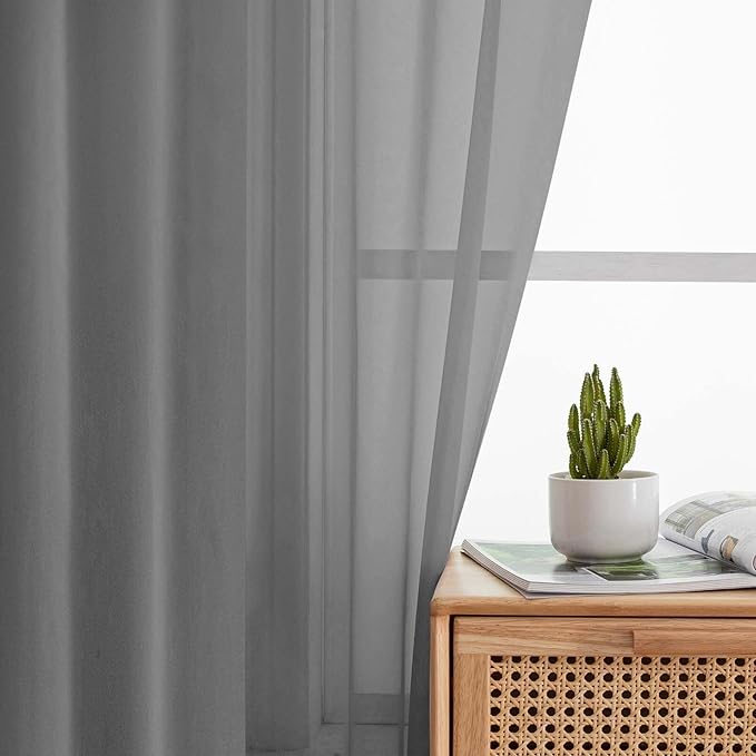Grey Kitchen Curtains 30 Inch Length Tier 2 PCS, Solid Soft Half Curtains - Image 7