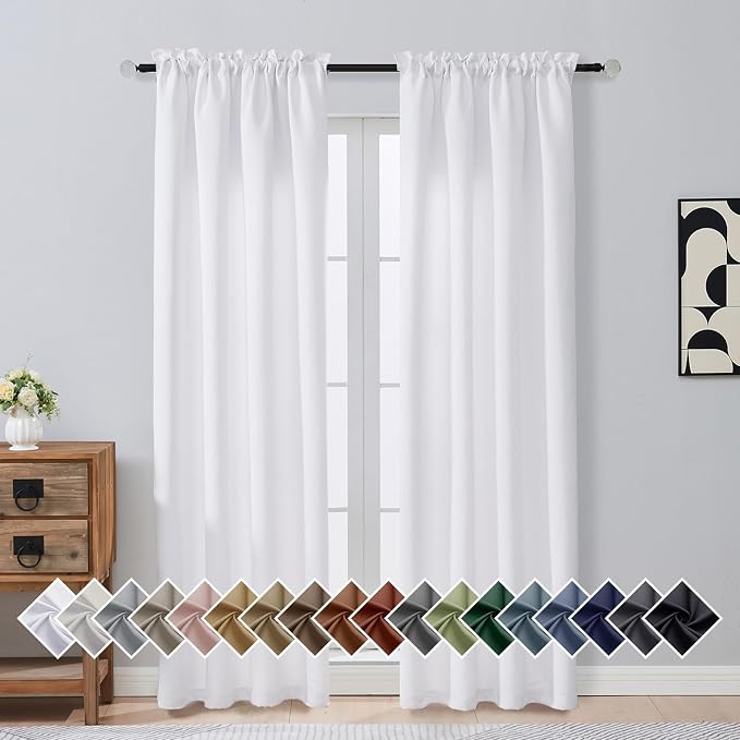 OVZME Pure White Window Curtains 84 Inches Long 2 Panels, Soft Fabric Thermal by OVZME