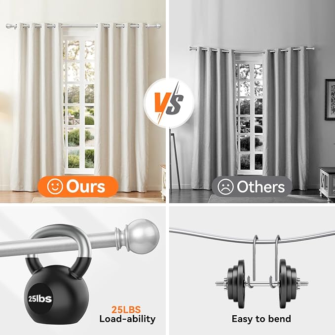 Silver Curtain Rods for Windows 48 to 84 or 88 Inches Max - Image 5
