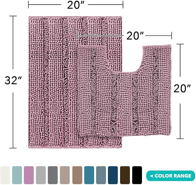 Turquoize Chenille Bathroom Rugs Non-Slip Bath Mats - Image 2