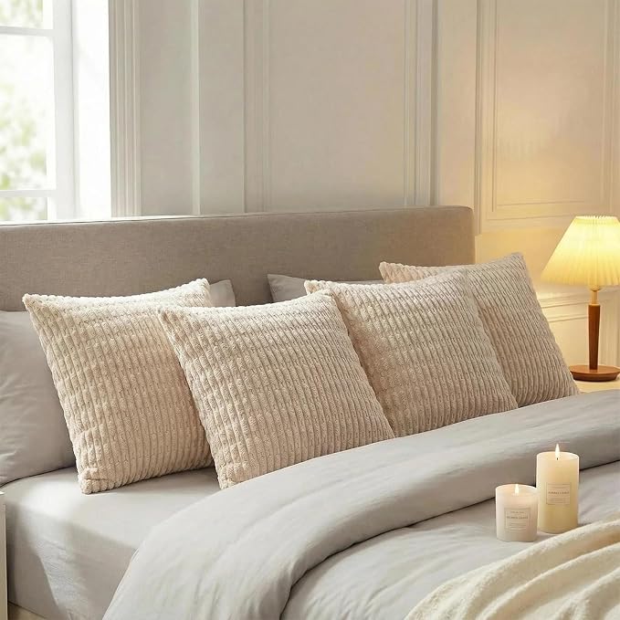 Fancy Homi 4 Packs Tan Decorative Throw Pillow Covers 18x18 Inch - Image 3