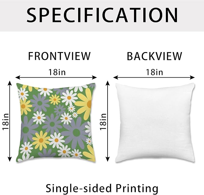 Hexagram Spring Summer Pillow Covers 18x18 Set of 4, Outdoor Floral Daisy - Image 6