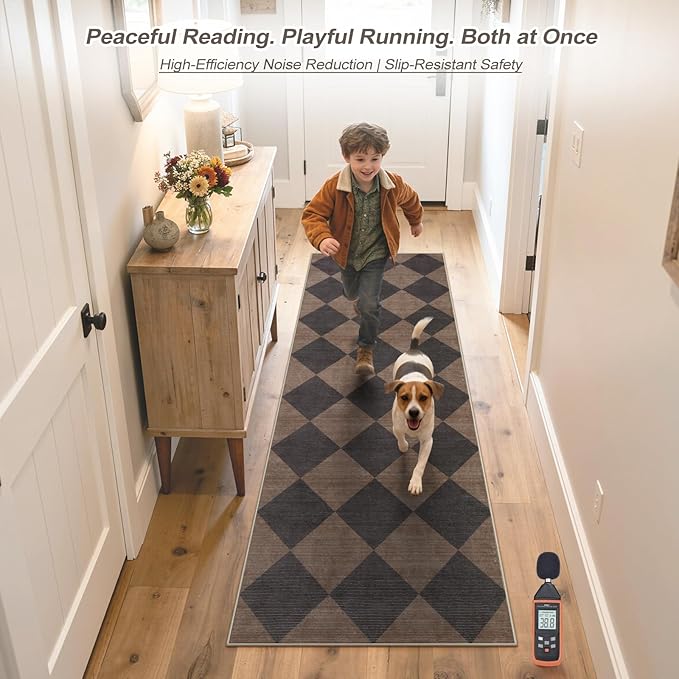 Beeiva Checkered Print Hallway Runner Rug 2x6, Moroccan Kitchen Runner Rugs Non - Image 2