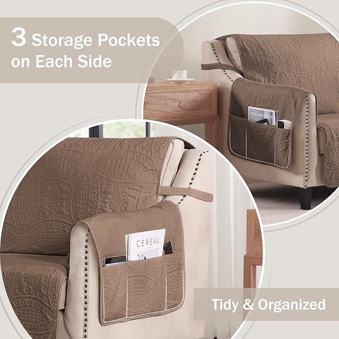 Quilted Raw Umber Sofa Slipcovers - Image 5