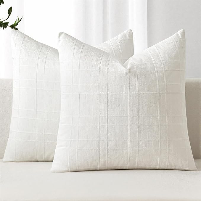 MIULEE Decorative Linen Check Throw Pillow Covers Neutral Farmhouse Vintage by MIULEE