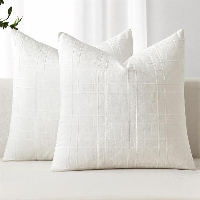 MIULEE Decorative Linen Check Euro Shams Throw Pillow Covers Neutral Farmhouse by MIULEE