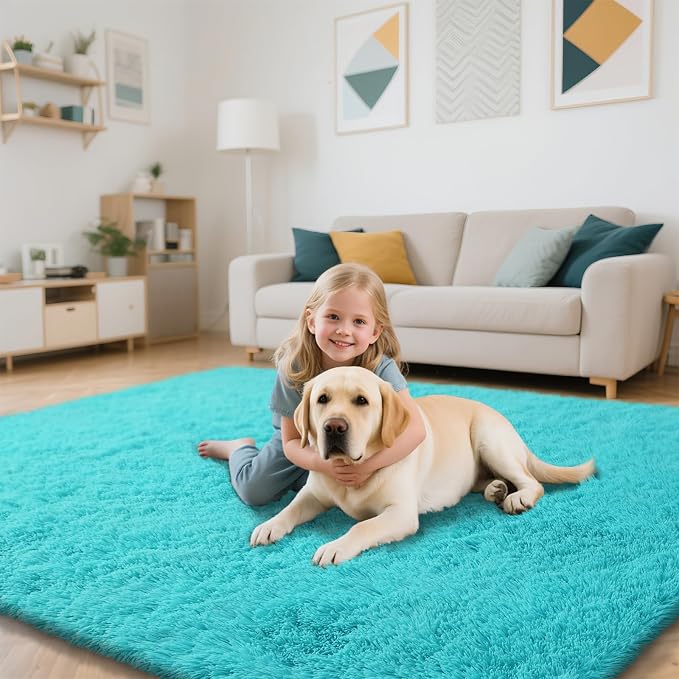 Teal Blue Rug Fluffy Rugs, 2x6 Teal Area Rugs - Image 5