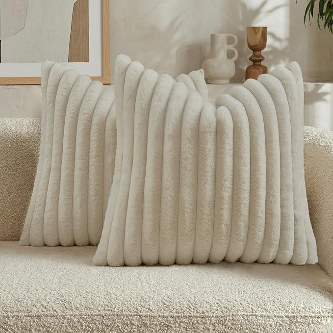 FUTEI Beige Decorative Throw Pillow Covers Set of 2, 16x16 Inch Soft Fluffy by FUTEI